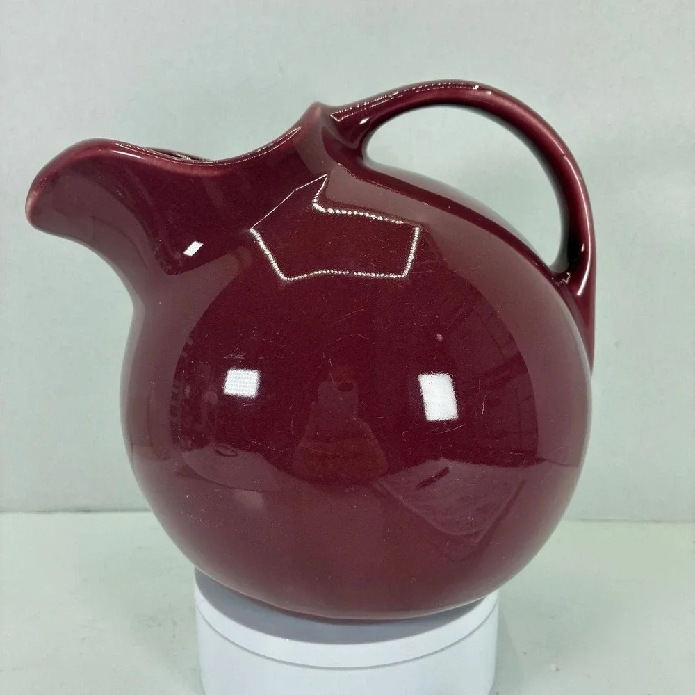 Vintage Hall China Burgundy Maroon Ball Pitcher Made in USA Mid Century Modern